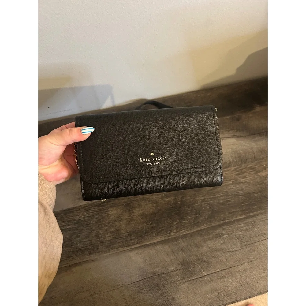 Kate Spade Madison Willow Crossbody Bag Black Saffiano Leather Chain Strap